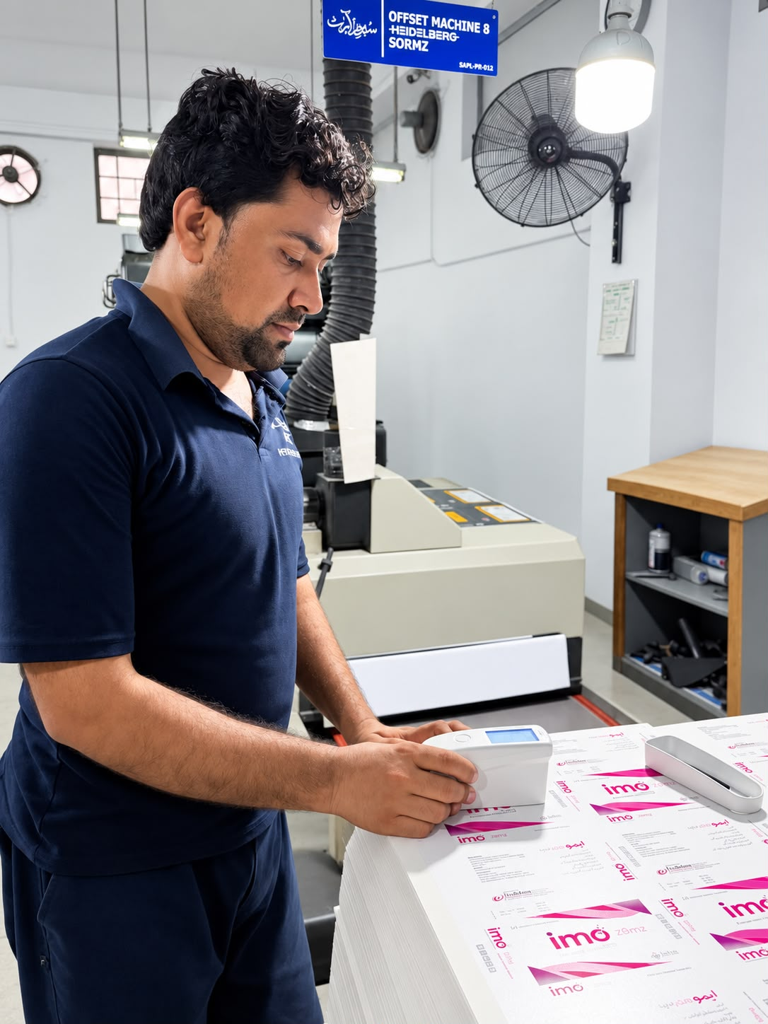 Operator checking a coated sheet.